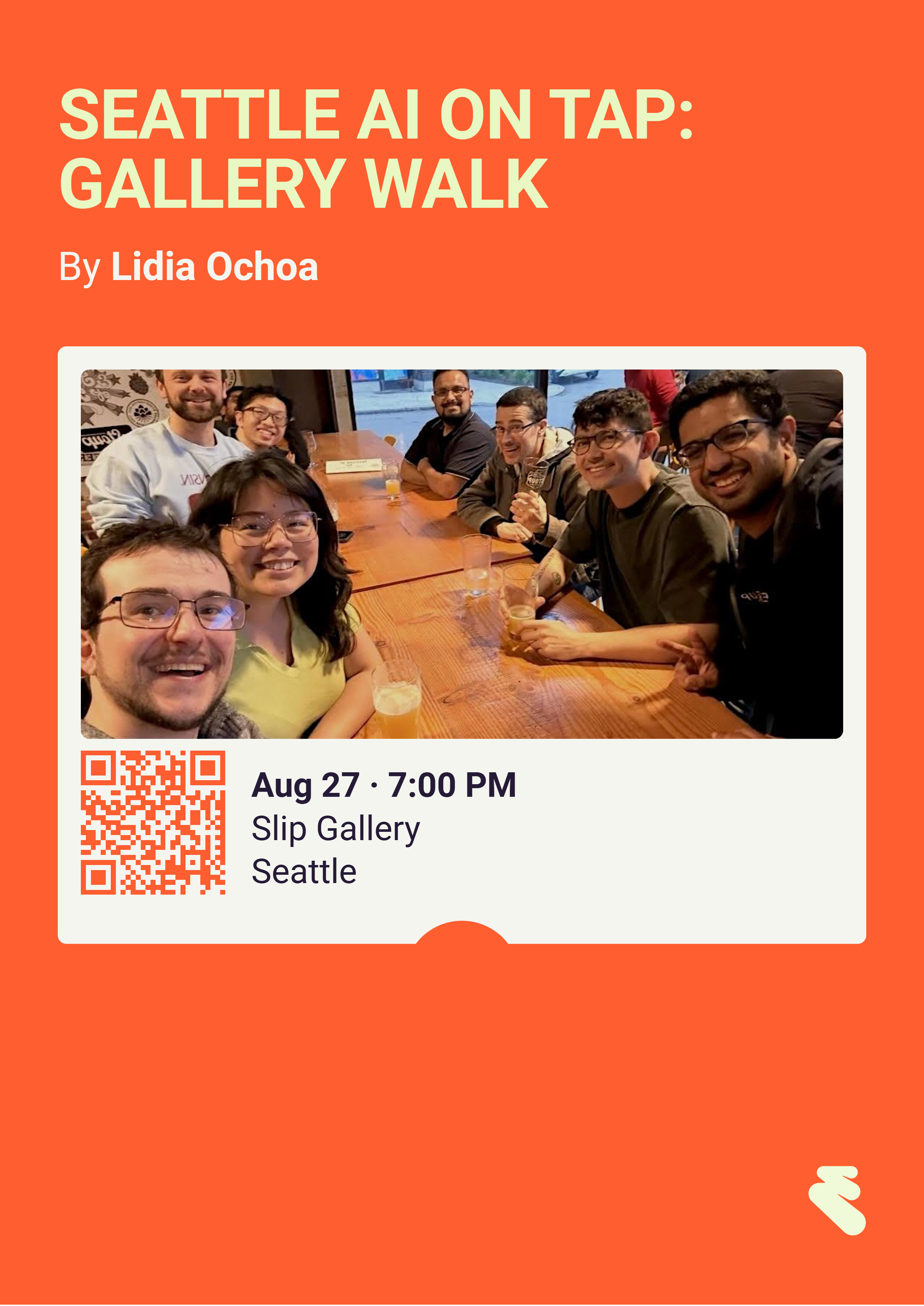 Seattle AI on Tap Gallery Walk event poster — Aug 27 at 7 PM, Slip Gallery, Seattle