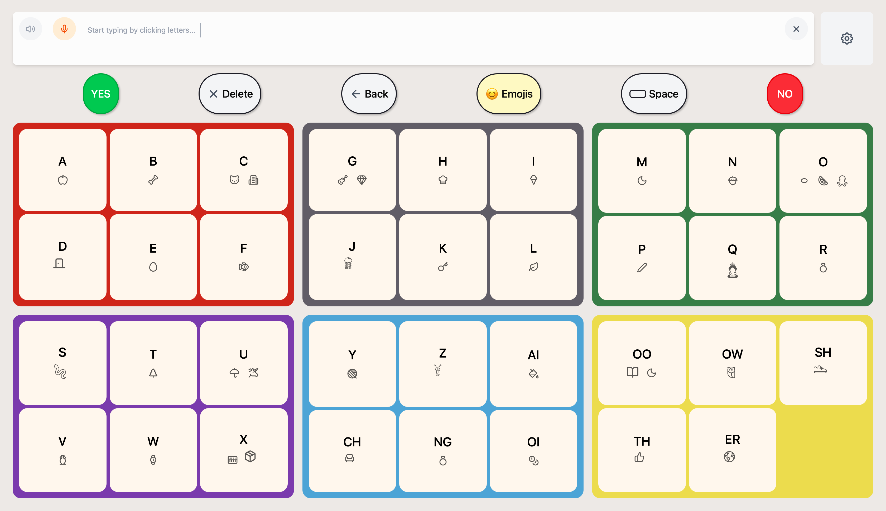 ComBoard settings and personalization options from the Make-a-Thon prototype