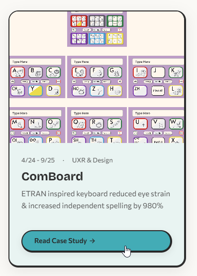 ProjectCard in hover state with lifted shadow and cursor on CTA