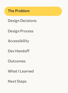 SideNav with The Problem highlighted as active section