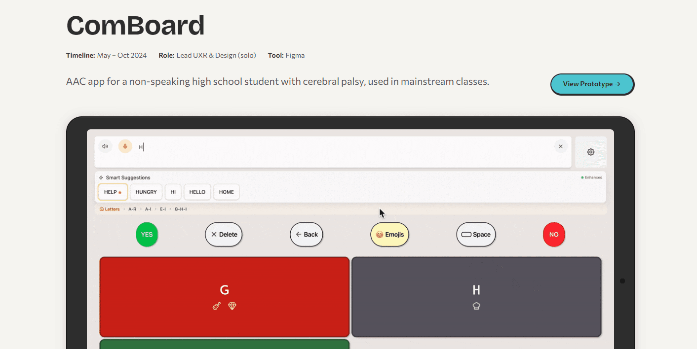 Redesigned case study hero with clean metadata row, pill-shaped nav, and full-width iPad prototype embed