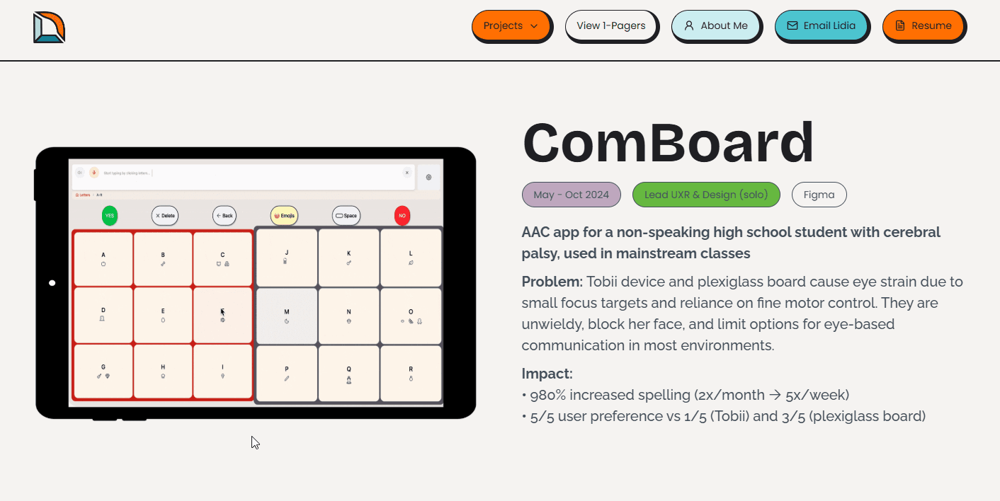 Original Webflow ComBoard case study hero with side-by-side iPad mockup and text description